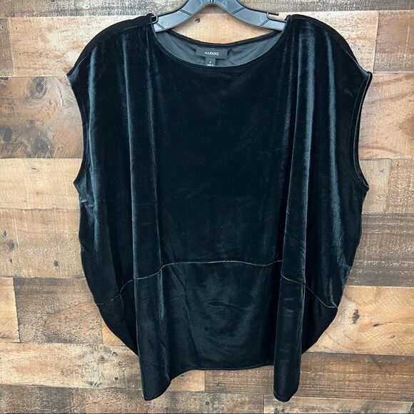 Alfani Top Boat Neck Black Velour Velvety Look Cap Sleeve Oversized Small - Picture 14 of 16